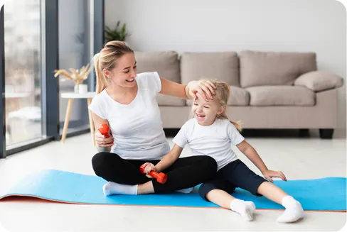 Woman providing physiotherapy to a child in a mobile setup