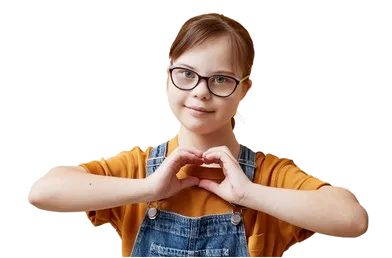 a kid showing a love sign with her hands