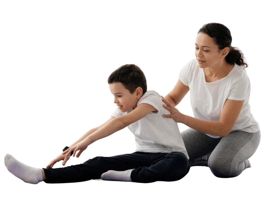 Australian child doing paediatric physiotherapy exercises