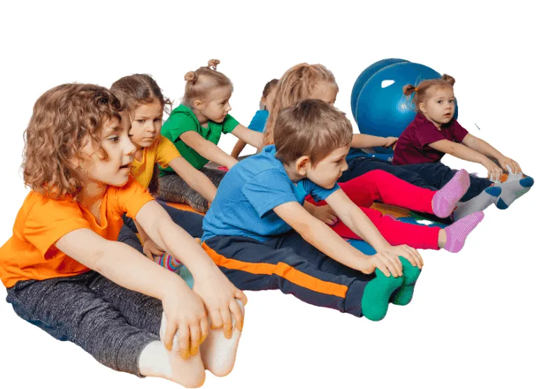 Group of children doing exercises to improve coordination and balance