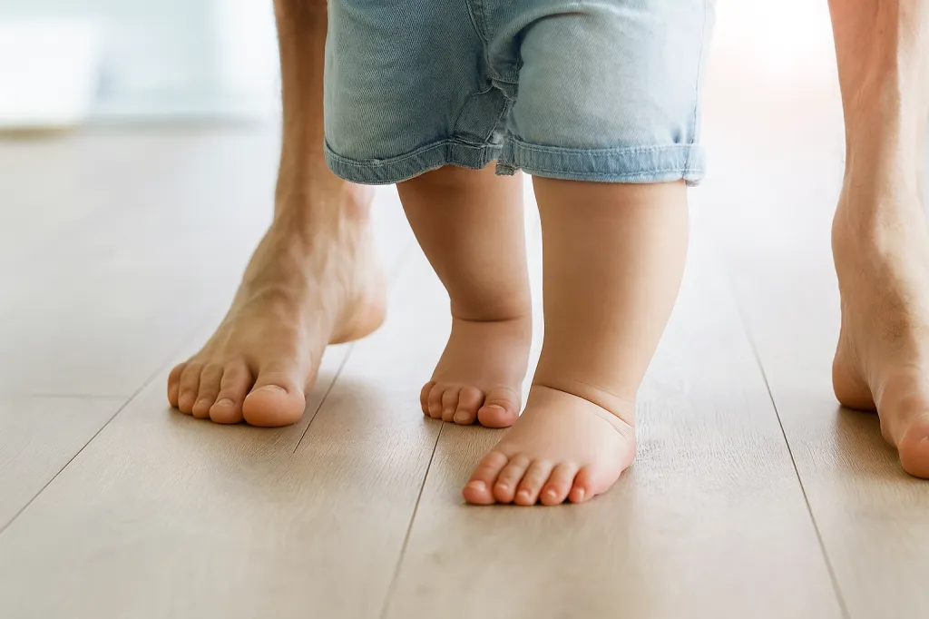 Toddler walking with parent guidance, an example of toe walking treatment in children